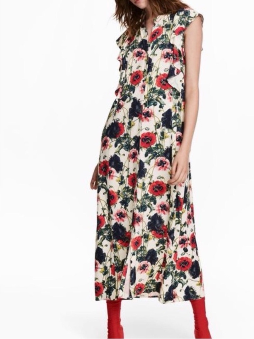 H&M Floral Maxi Dress in Ivory, Red and Navy